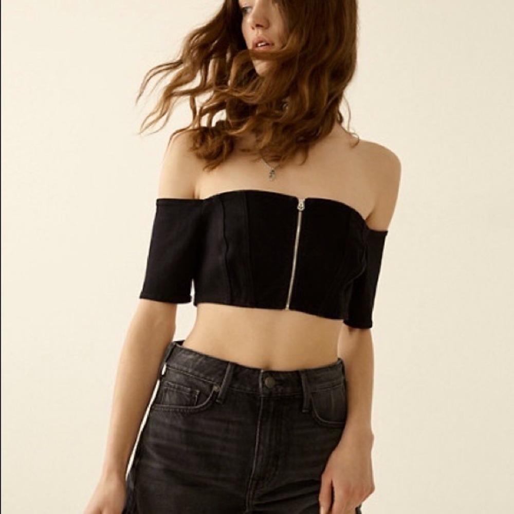 True Religion Black Off Shoulder Zipped Top